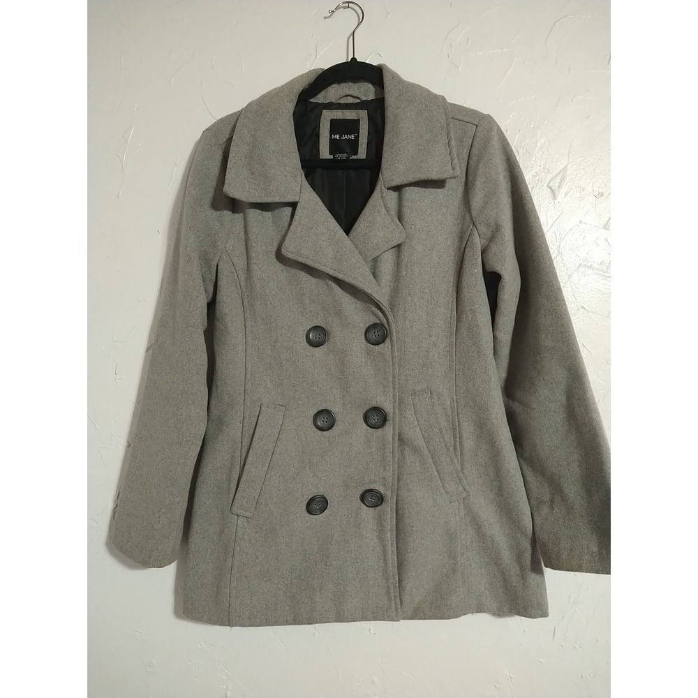 Me Jane Pea Coat Ladies L Gray Double Breasted Pockets Outdoor Classic City